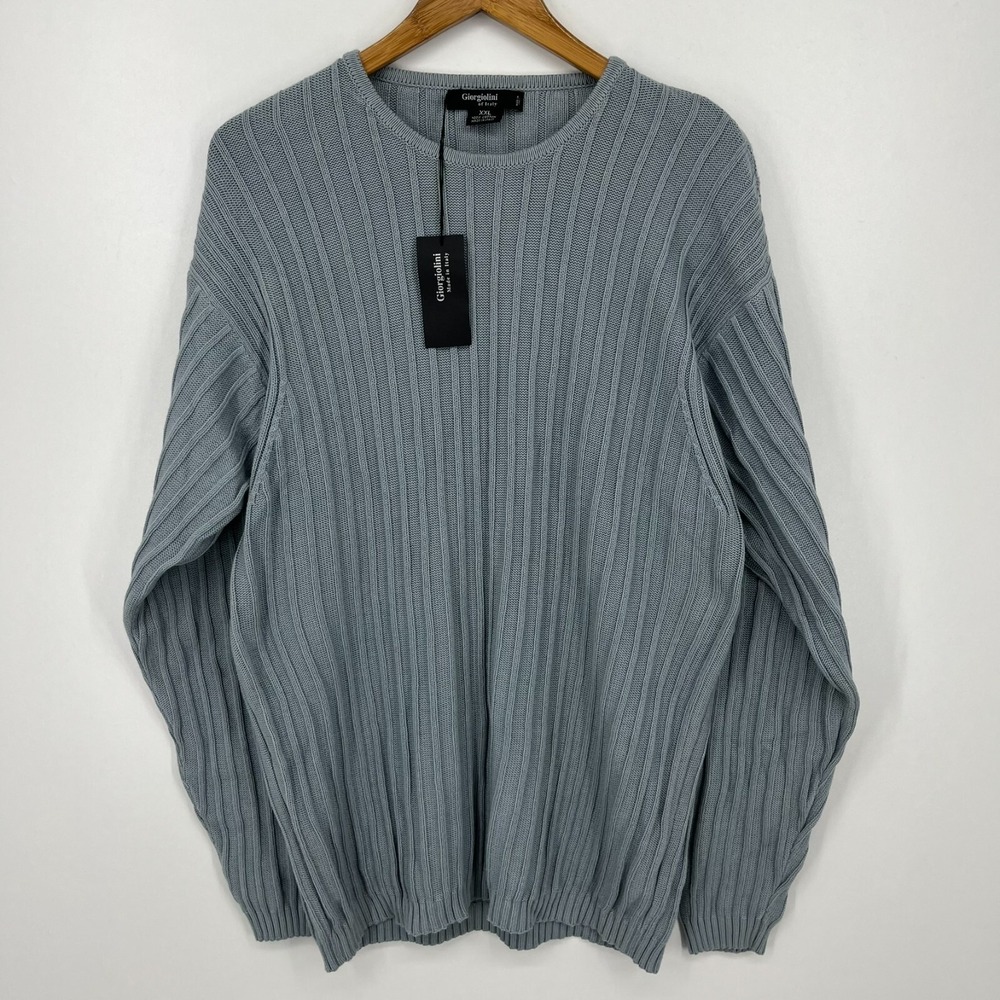 Giorgiolini Knit Sweater Men's 2XL Light Blue 100% Cotton Made in Italy New‎ NWT